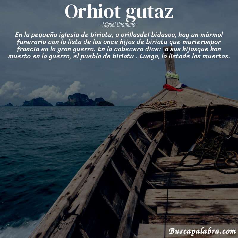Poema orhiot gutaz de Miguel Unamuno con fondo de barca