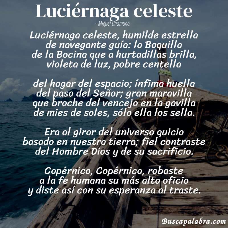 Poema Luciérnaga celeste de Miguel Unamuno con fondo de barca