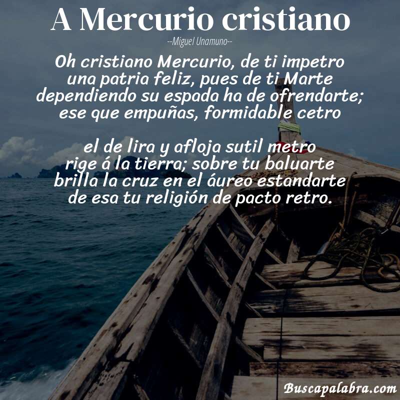 Poema A Mercurio cristiano de Miguel Unamuno con fondo de barca