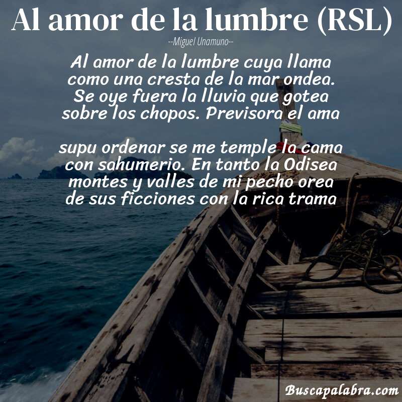 Poema Al amor de la lumbre (RSL) de Miguel Unamuno con fondo de barca