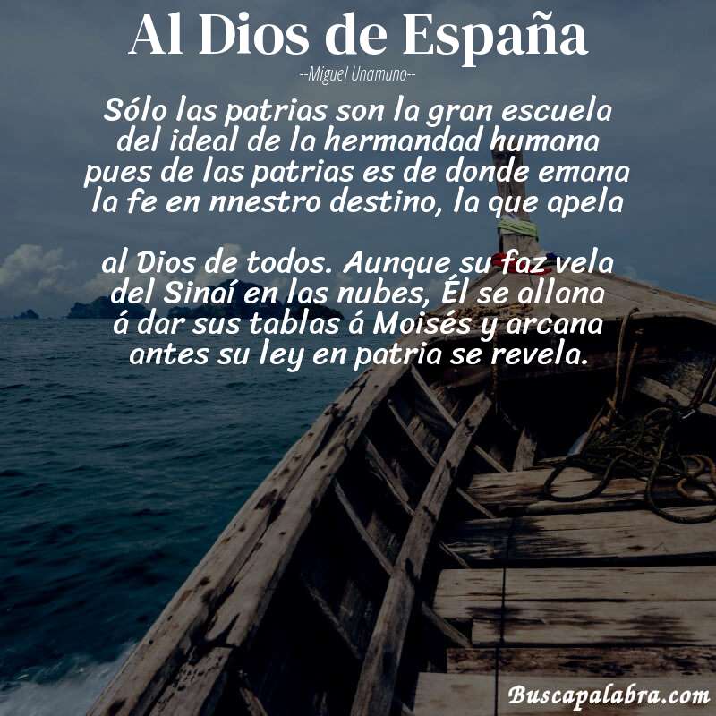 Poema Al Dios de España de Miguel Unamuno con fondo de barca