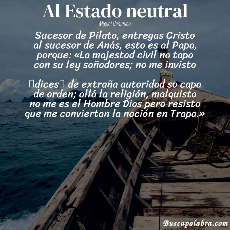Poema Al Estado neutral de Miguel Unamuno con fondo de barca