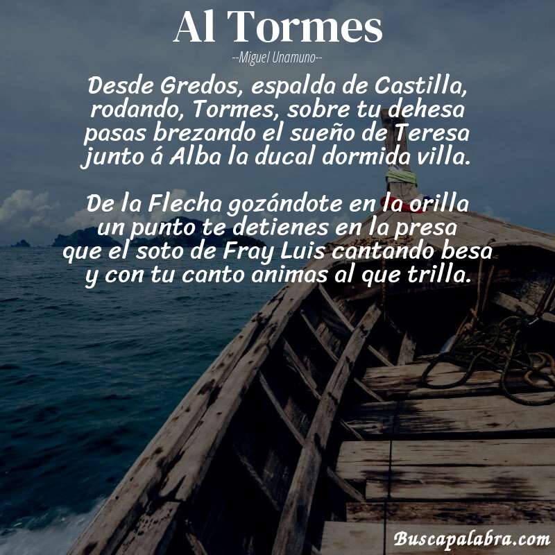 Poema Al Tormes de Miguel Unamuno con fondo de barca