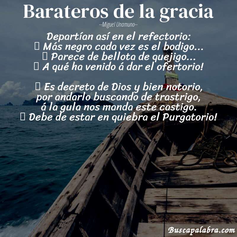 Poema Barateros de la gracia de Miguel Unamuno con fondo de barca