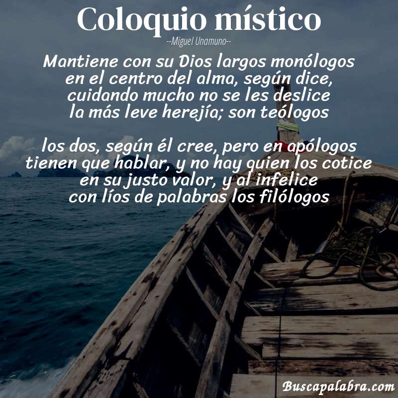 Poema Coloquio místico de Miguel Unamuno con fondo de barca