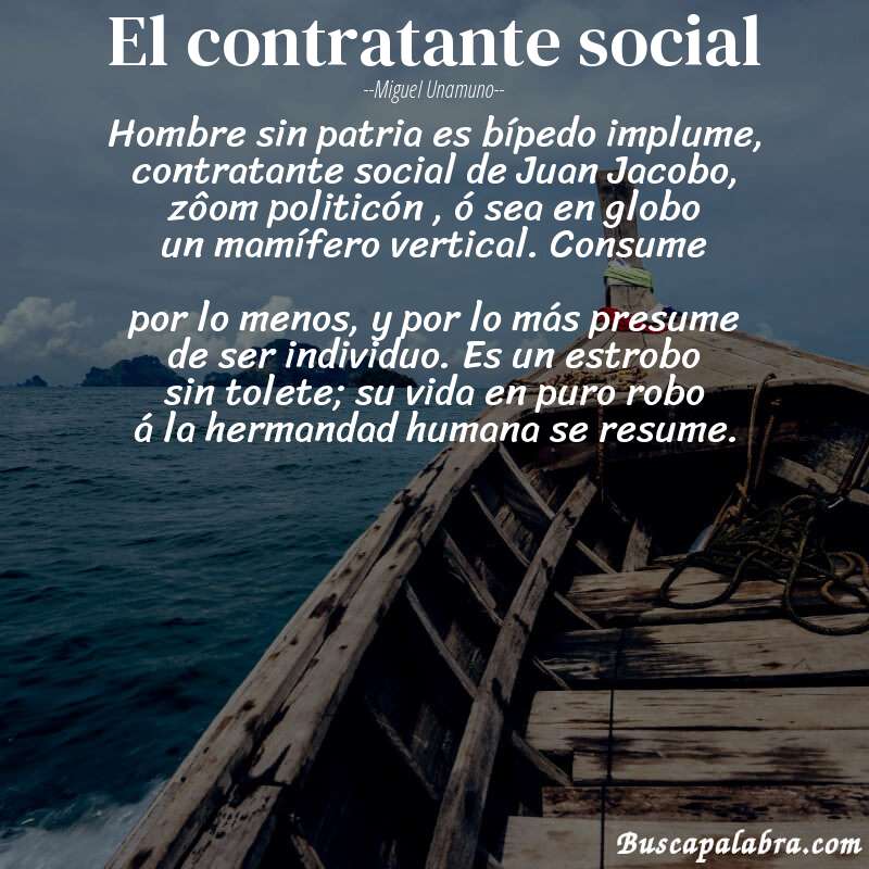 Poema El contratante social de Miguel Unamuno con fondo de barca