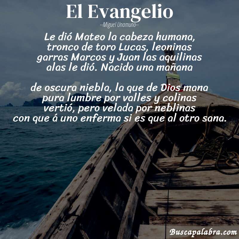 Poema El Evangelio de Miguel Unamuno con fondo de barca