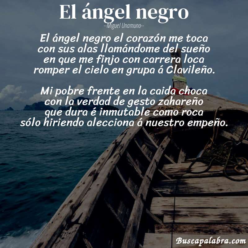Poema El ángel negro de Miguel Unamuno con fondo de barca