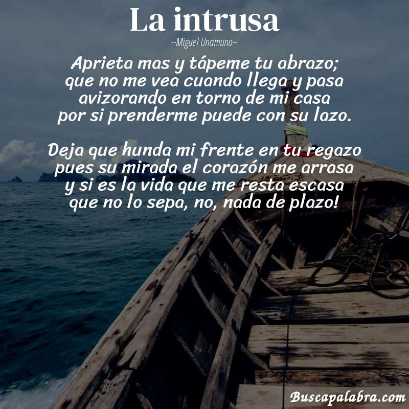 Poema La intrusa de Miguel Unamuno con fondo de barca