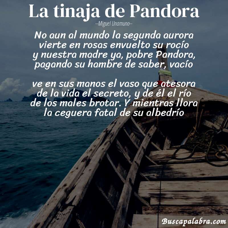 Poema La tinaja de Pandora de Miguel Unamuno con fondo de barca