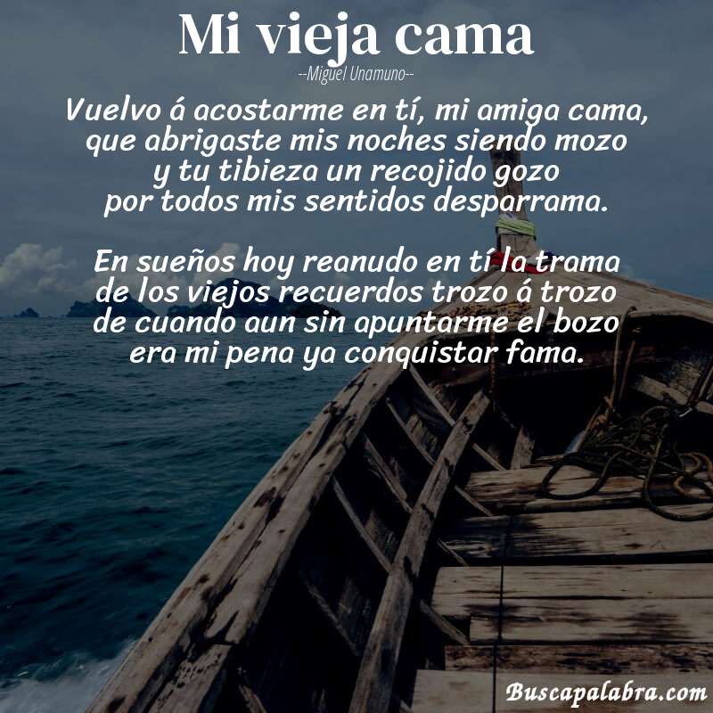 Poema Mi vieja cama de Miguel Unamuno con fondo de barca