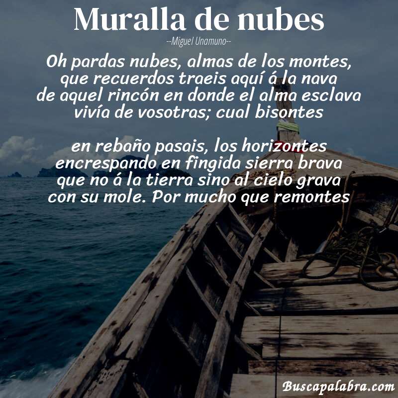 Poema Muralla de nubes de Miguel Unamuno con fondo de barca