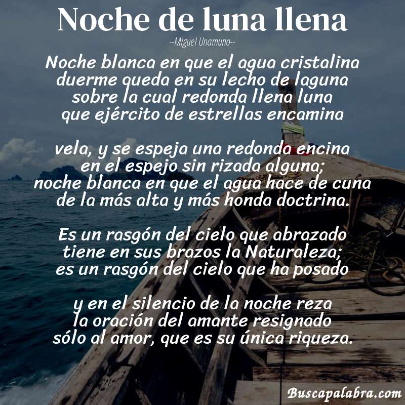 Poema Noche de luna llena de Miguel Unamuno con fondo de barca
