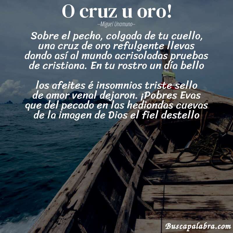 Poema O cruz u oro! de Miguel Unamuno con fondo de barca