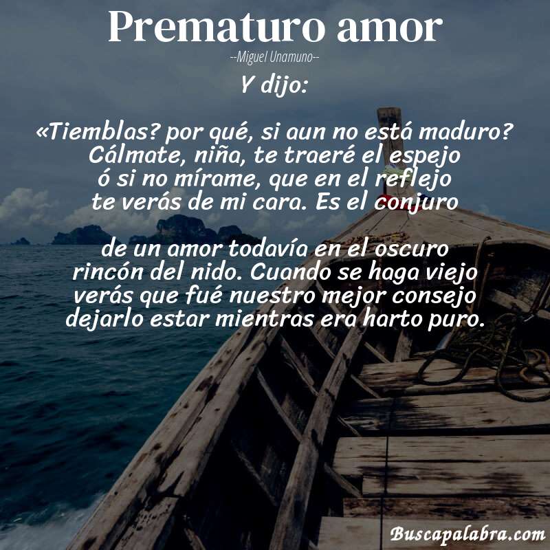 Poema Prematuro amor de Miguel Unamuno con fondo de barca