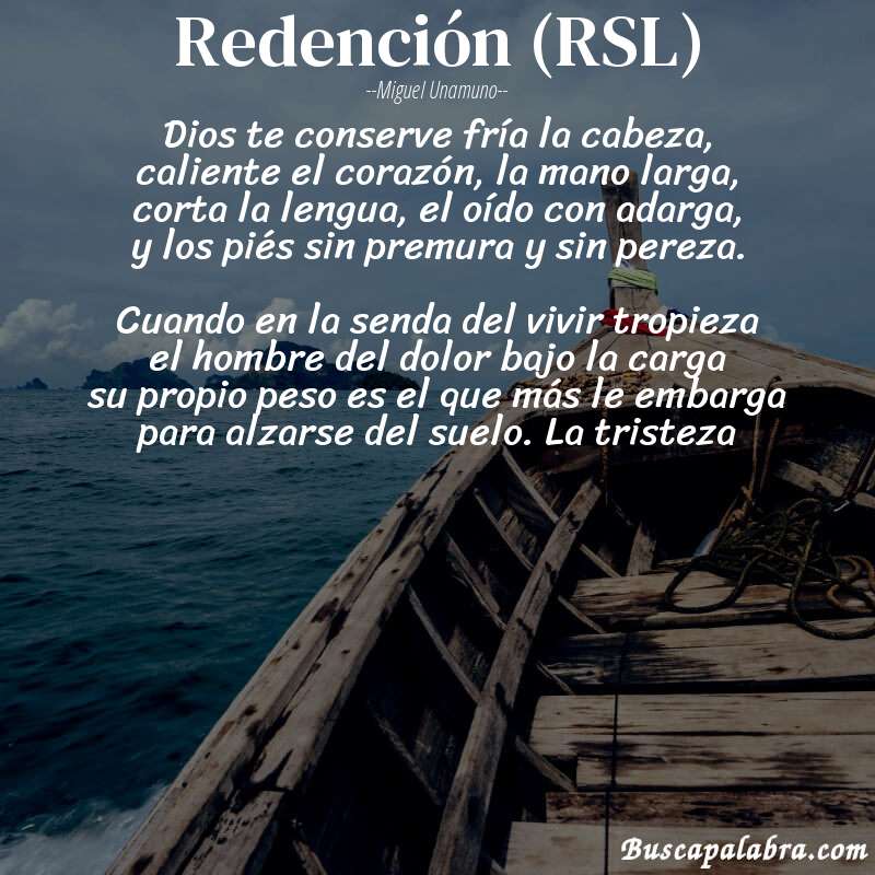 Poema Redención (RSL) de Miguel Unamuno con fondo de barca