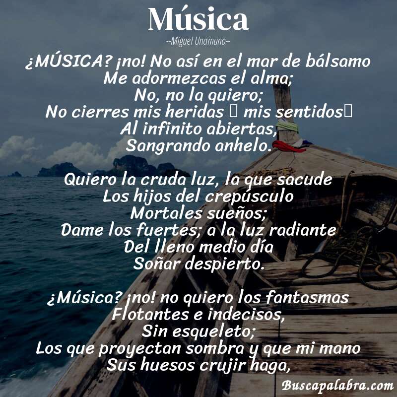 Poema Música de Miguel Unamuno con fondo de barca