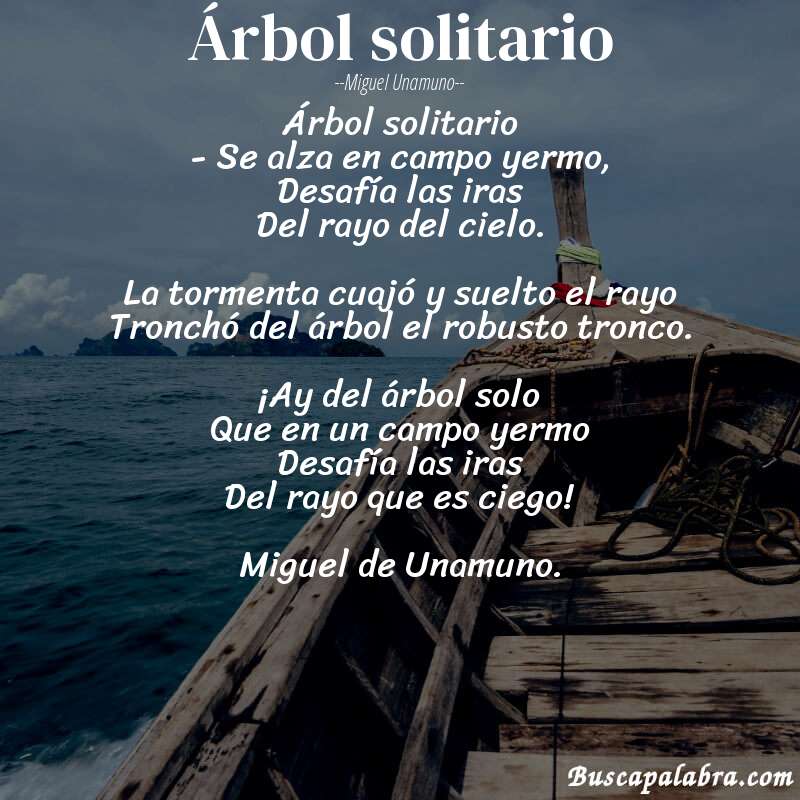Poema Árbol solitario de Miguel Unamuno con fondo de barca
