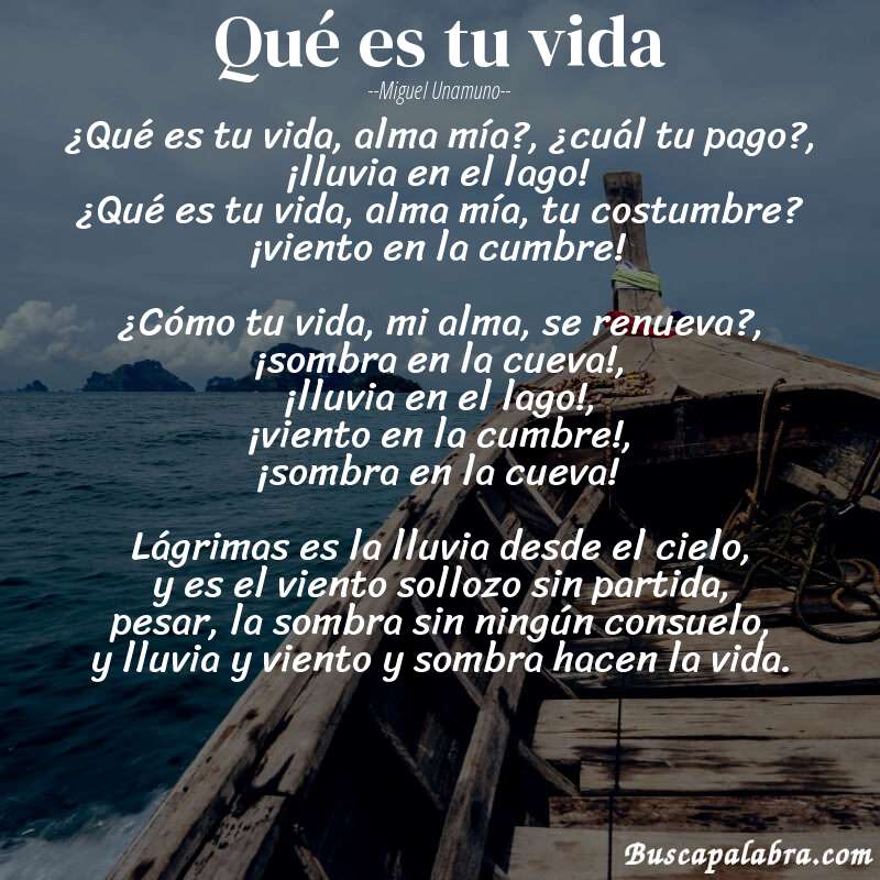Poema Qué es tu vida de Miguel Unamuno con fondo de barca