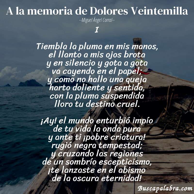 Poema A la memoria de Dolores Veintemilla de Miguel Ángel Corral con fondo de barca