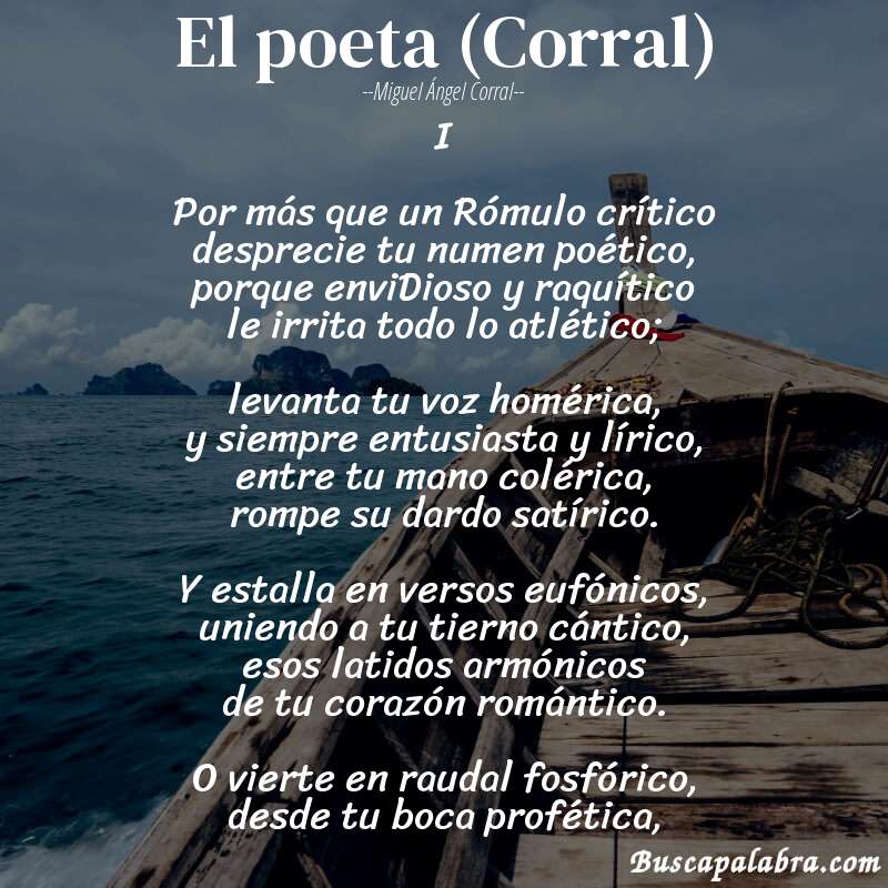 Poema El poeta (Corral) de Miguel Ángel Corral con fondo de barca