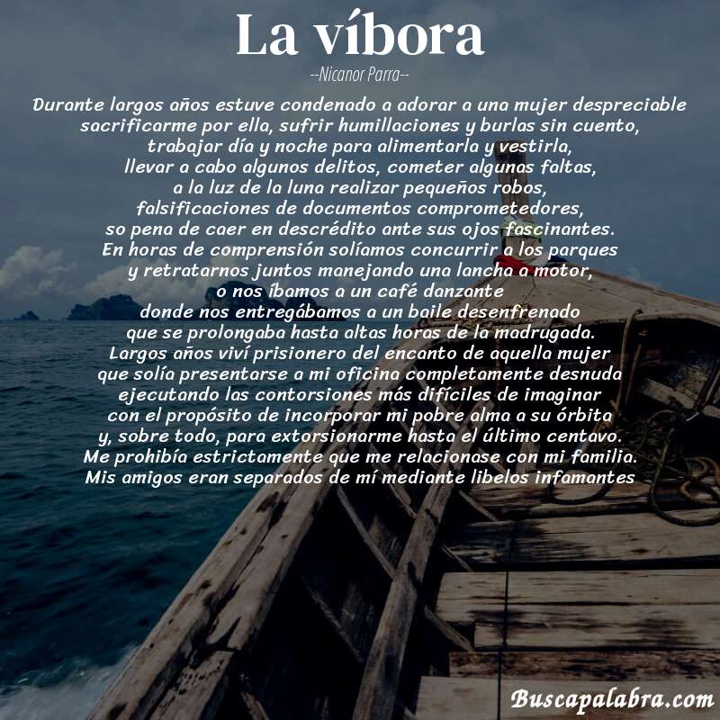 Poema la víbora de Nicanor Parra con fondo de barca