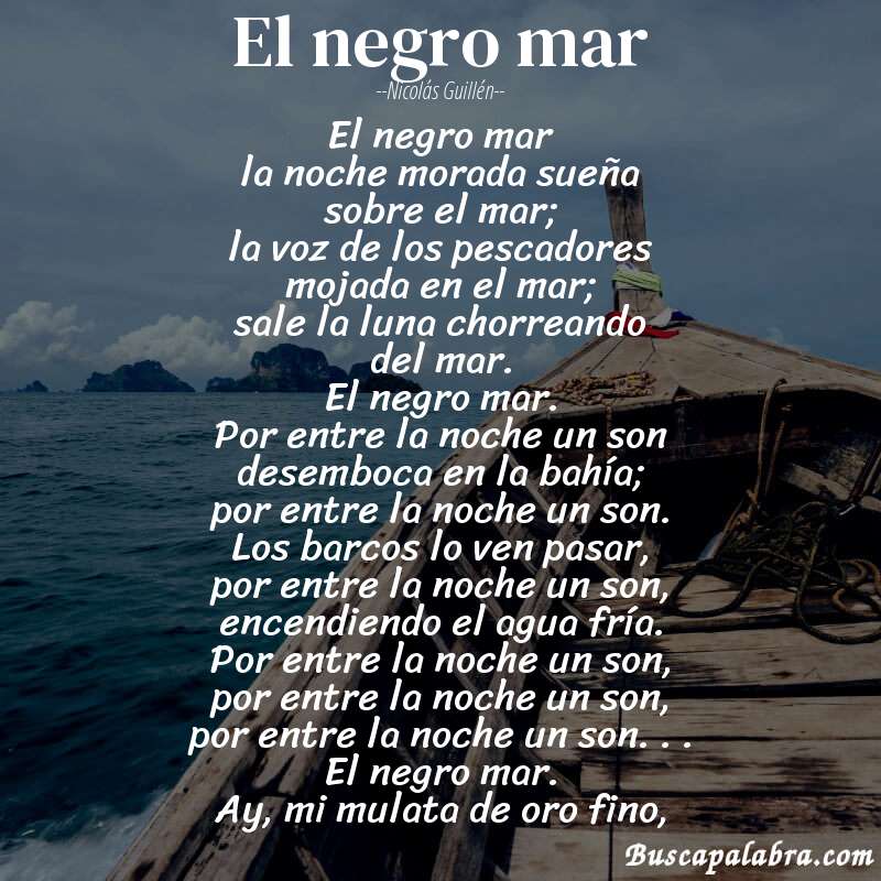 Poema el negro mar de Nicolás Guillén con fondo de barca