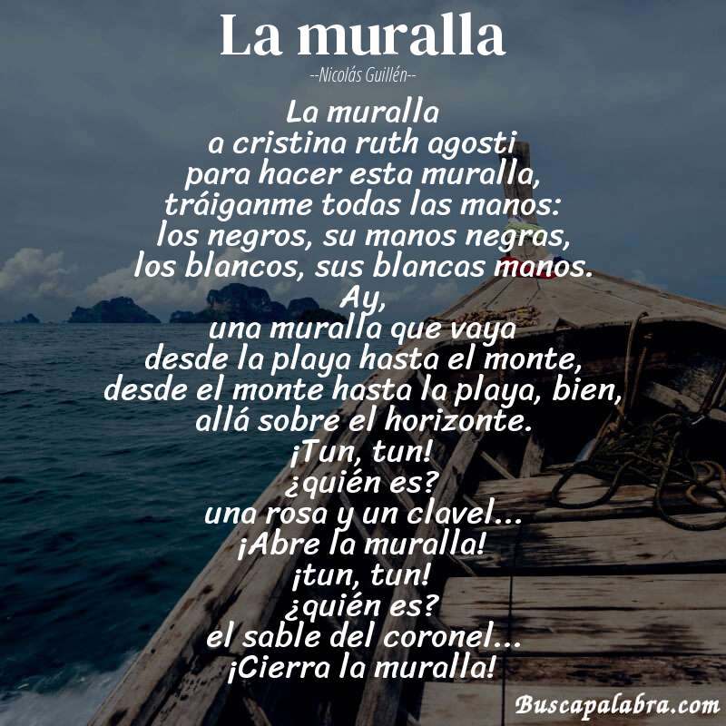 Poema la muralla de Nicolás Guillén con fondo de barca