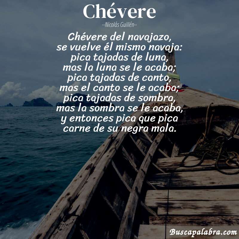 Poema chévere de Nicolás Guillén con fondo de barca