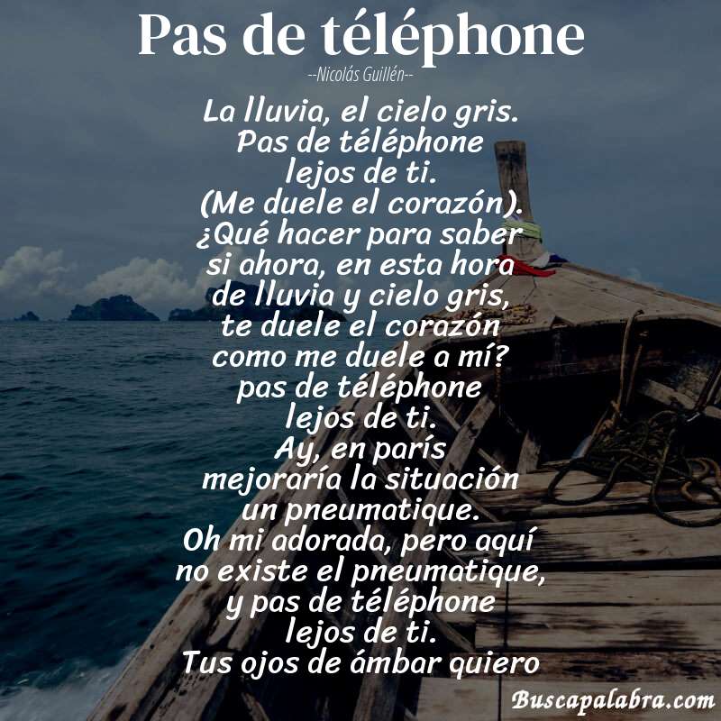 Poema pas de téléphone de Nicolás Guillén con fondo de barca