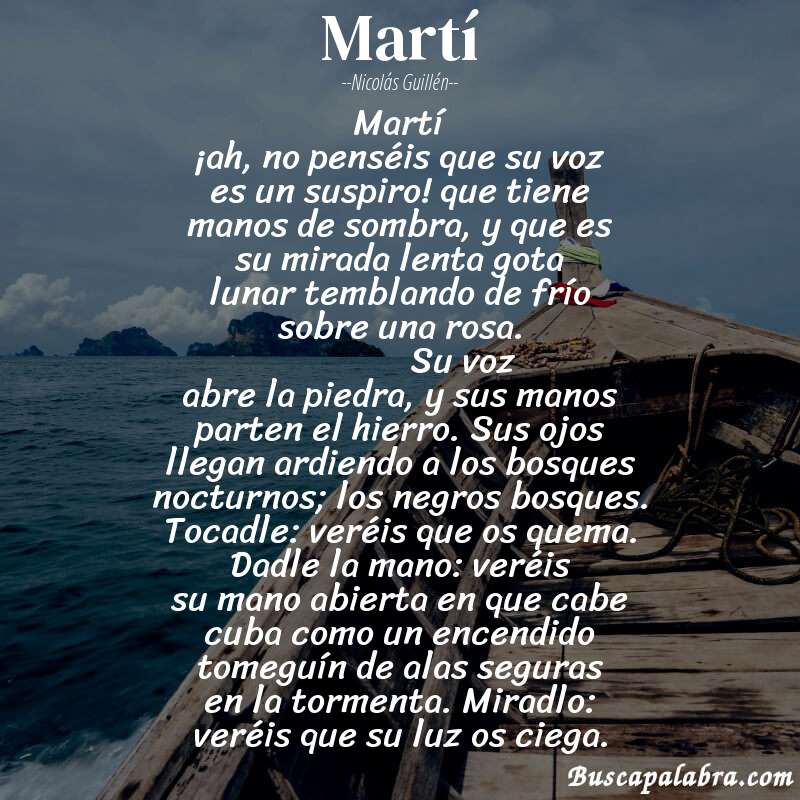 Poema martí de Nicolás Guillén con fondo de barca
