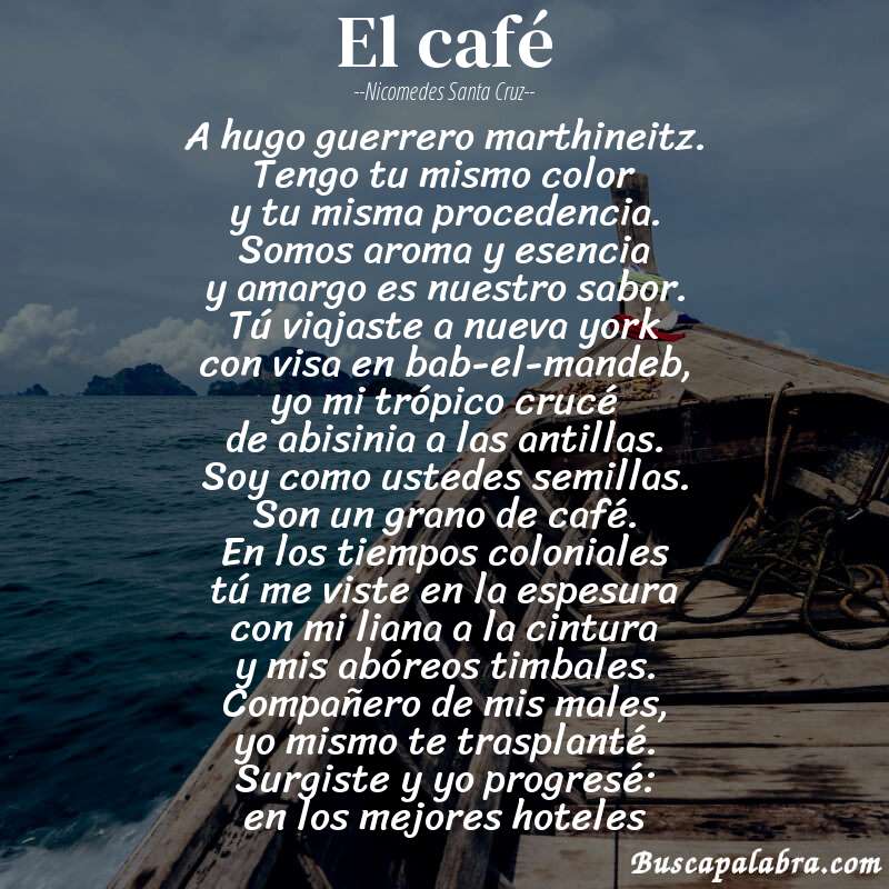 Poema el café de Nicomedes Santa Cruz con fondo de barca