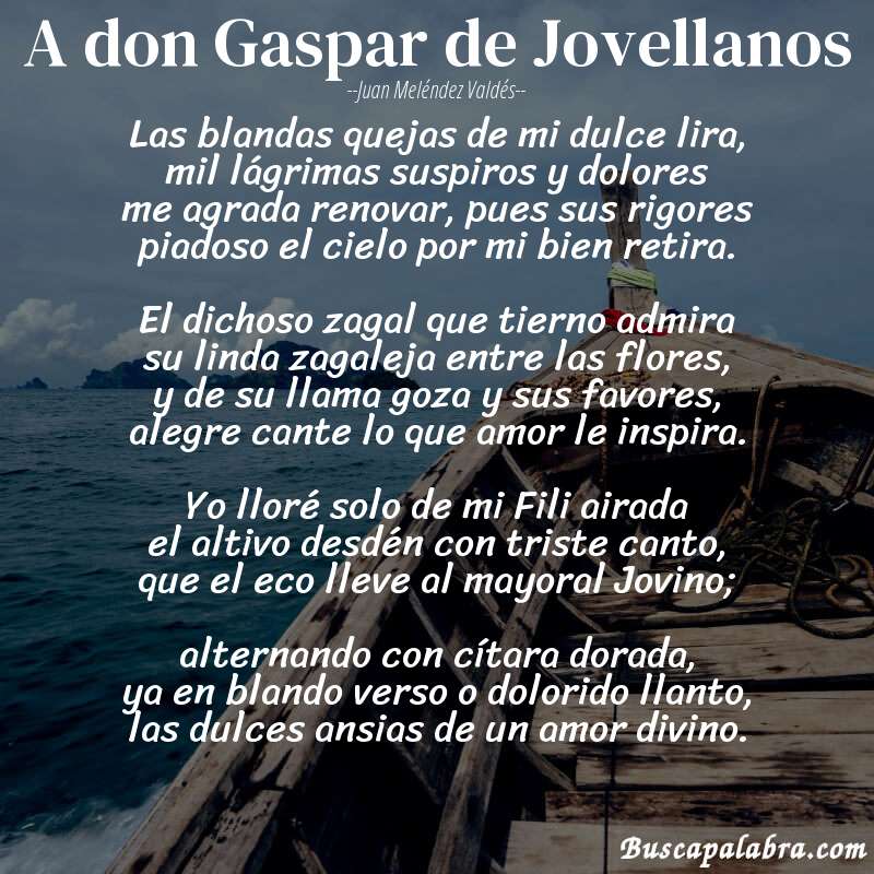 Poema A don Gaspar de Jovellanos de Juan Meléndez Valdés con fondo de barca