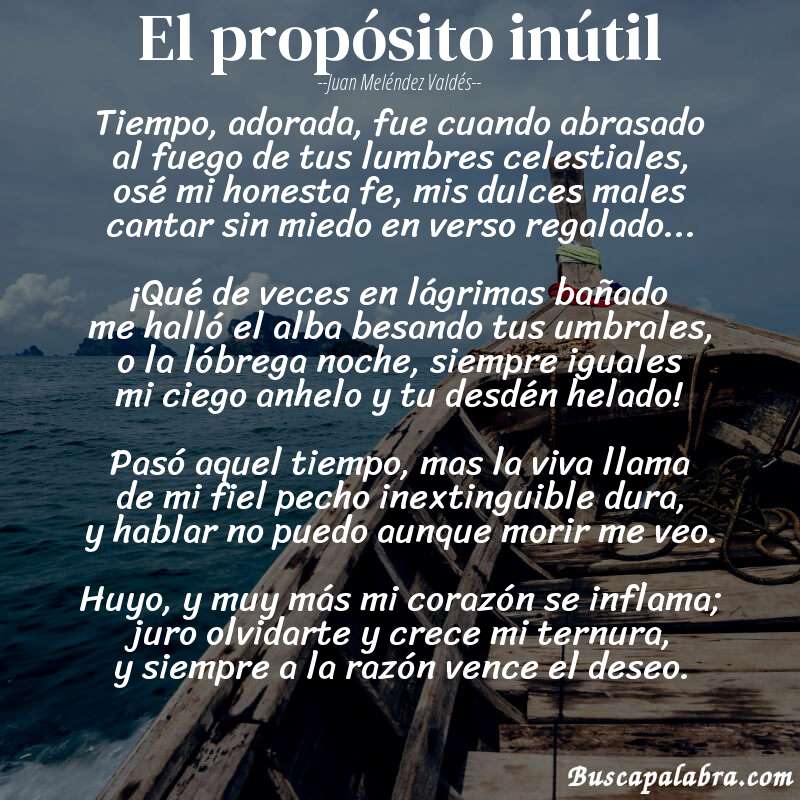 Poema El propósito inútil de Juan Meléndez Valdés con fondo de barca