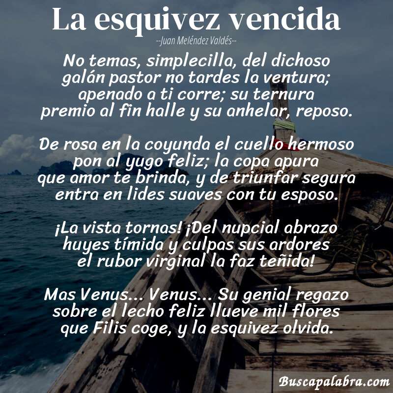 Poema La esquivez vencida de Juan Meléndez Valdés con fondo de barca