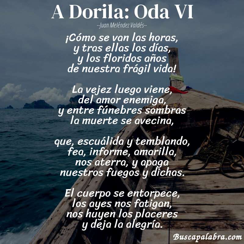 Poema A Dorila: Oda VI de Juan Meléndez Valdés con fondo de barca