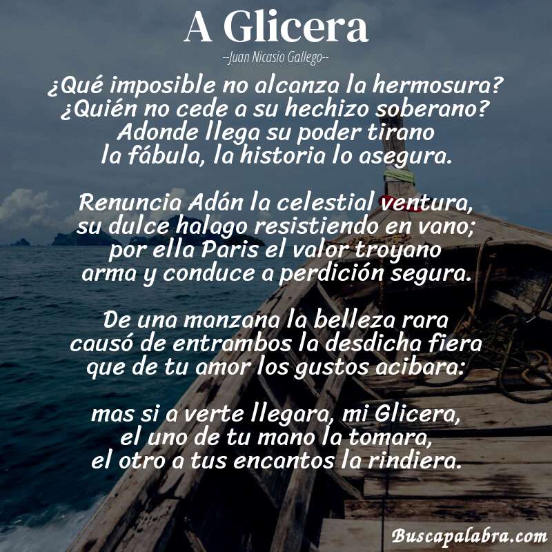 Poema A Glicera de Juan Nicasio Gallego con fondo de barca