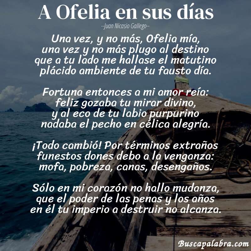 Poema A Ofelia en sus días de Juan Nicasio Gallego con fondo de barca