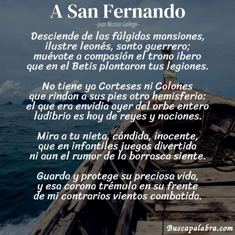 Poema A San Fernando de Juan Nicasio Gallego con fondo de barca