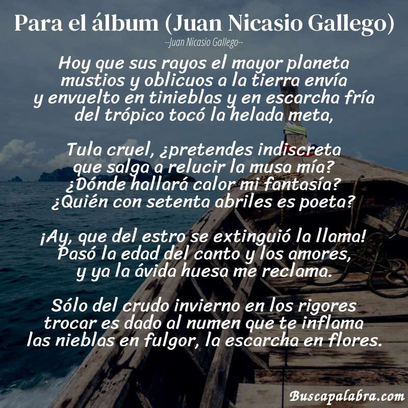 Poema Para el álbum (Juan Nicasio Gallego) de Juan Nicasio Gallego con fondo de barca