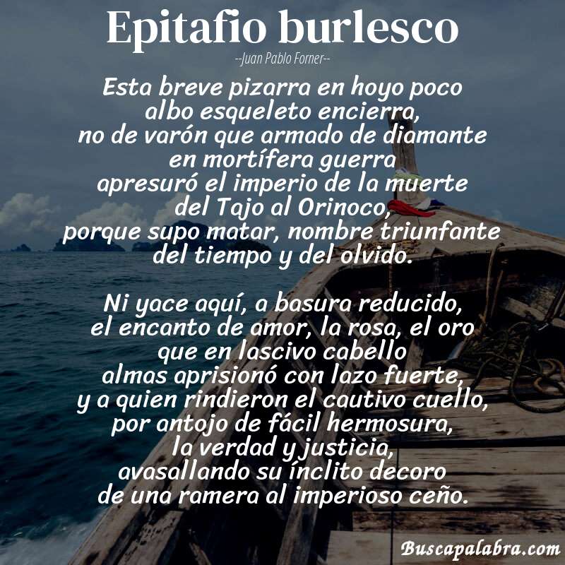 Poema Epitafio burlesco de Juan Pablo Forner con fondo de barca
