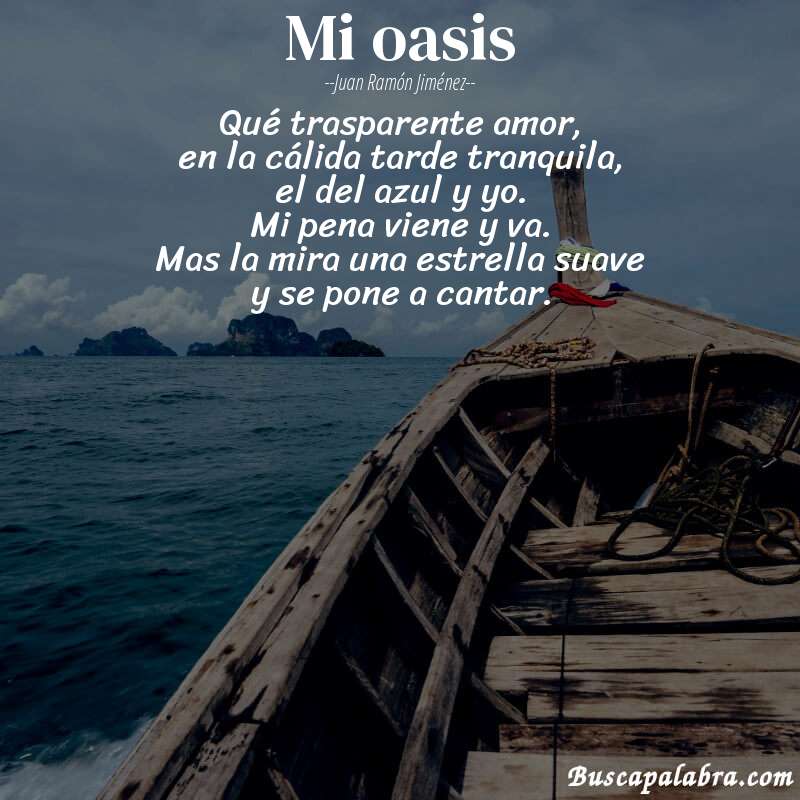 Poema mi oasis de Juan Ramón Jiménez con fondo de barca