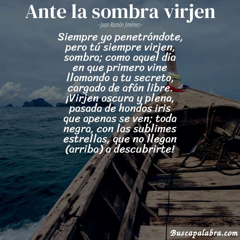 Poema ante la sombra virjen de Juan Ramón Jiménez con fondo de barca