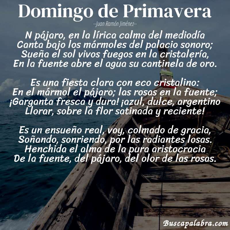 Poema Domingo de Primavera de Juan Ramón Jiménez con fondo de barca