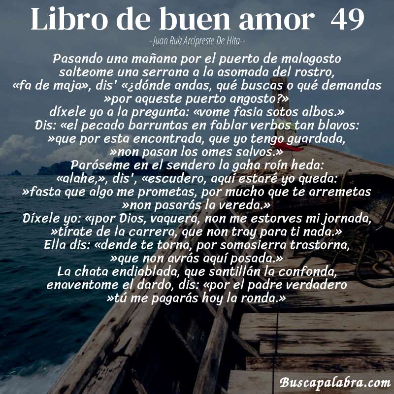 Poema libro de buen amor  49 de Juan Ruiz Arcipreste de Hita con fondo de barca
