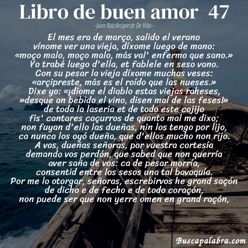 Poema libro de buen amor  47 de Juan Ruiz Arcipreste de Hita con fondo de barca
