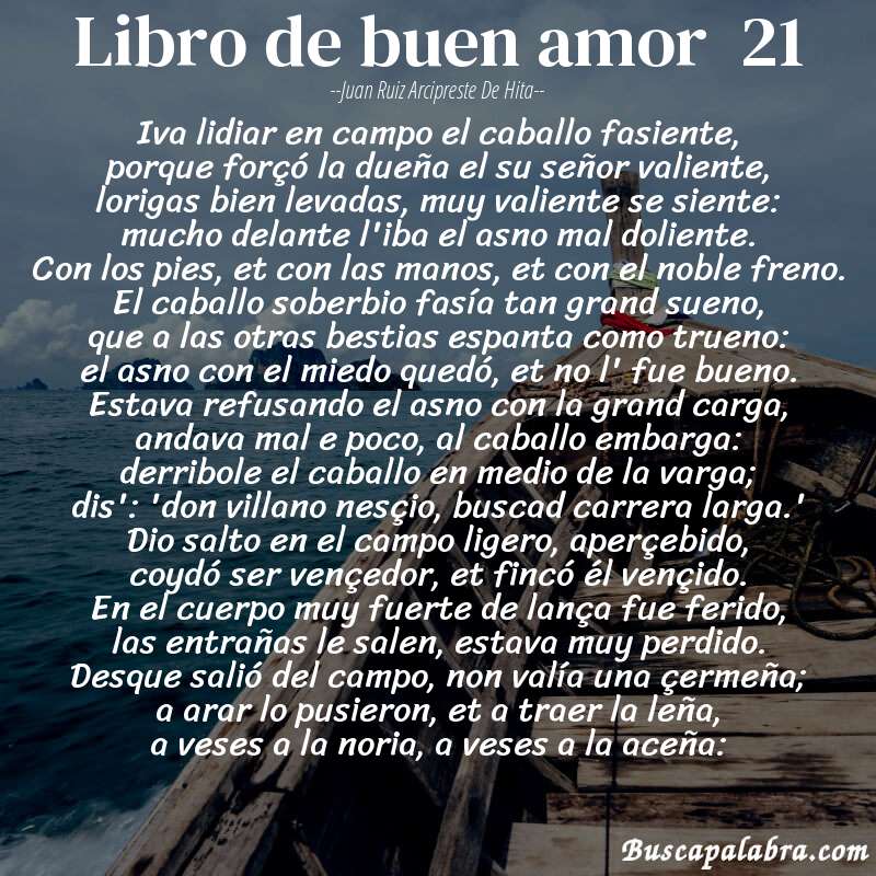 Poema libro de buen amor  21 de Juan Ruiz Arcipreste de Hita con fondo de barca