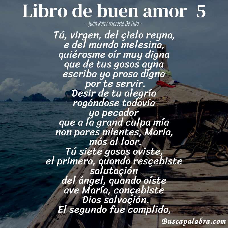 Poema libro de buen amor  5 de Juan Ruiz Arcipreste de Hita con fondo de barca