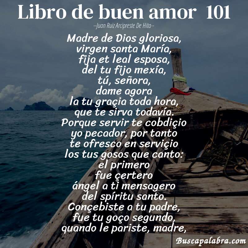 Poema libro de buen amor  101 de Juan Ruiz Arcipreste de Hita con fondo de barca