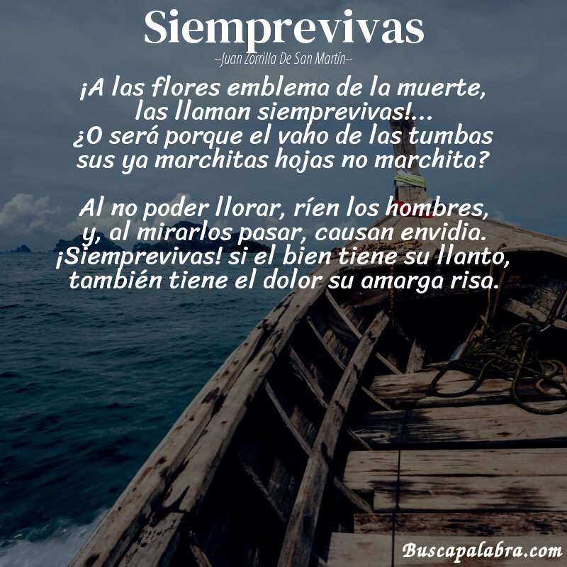 Poema Siemprevivas de Juan Zorrilla de San Martín con fondo de barca